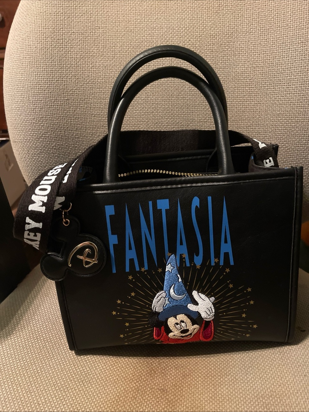 Disney Black Fantasia Mickey Satchel with Blue Accents